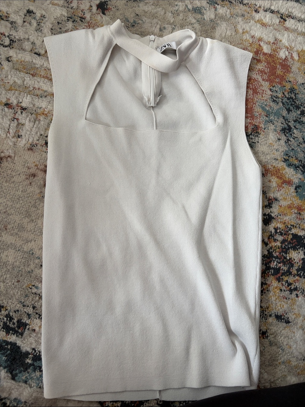 Zara Sleeveless White Mock Neck Top